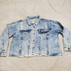 Girl Soul Blue Light Wash Distressed Cropped Denim Jacket Women Plus Size 3x